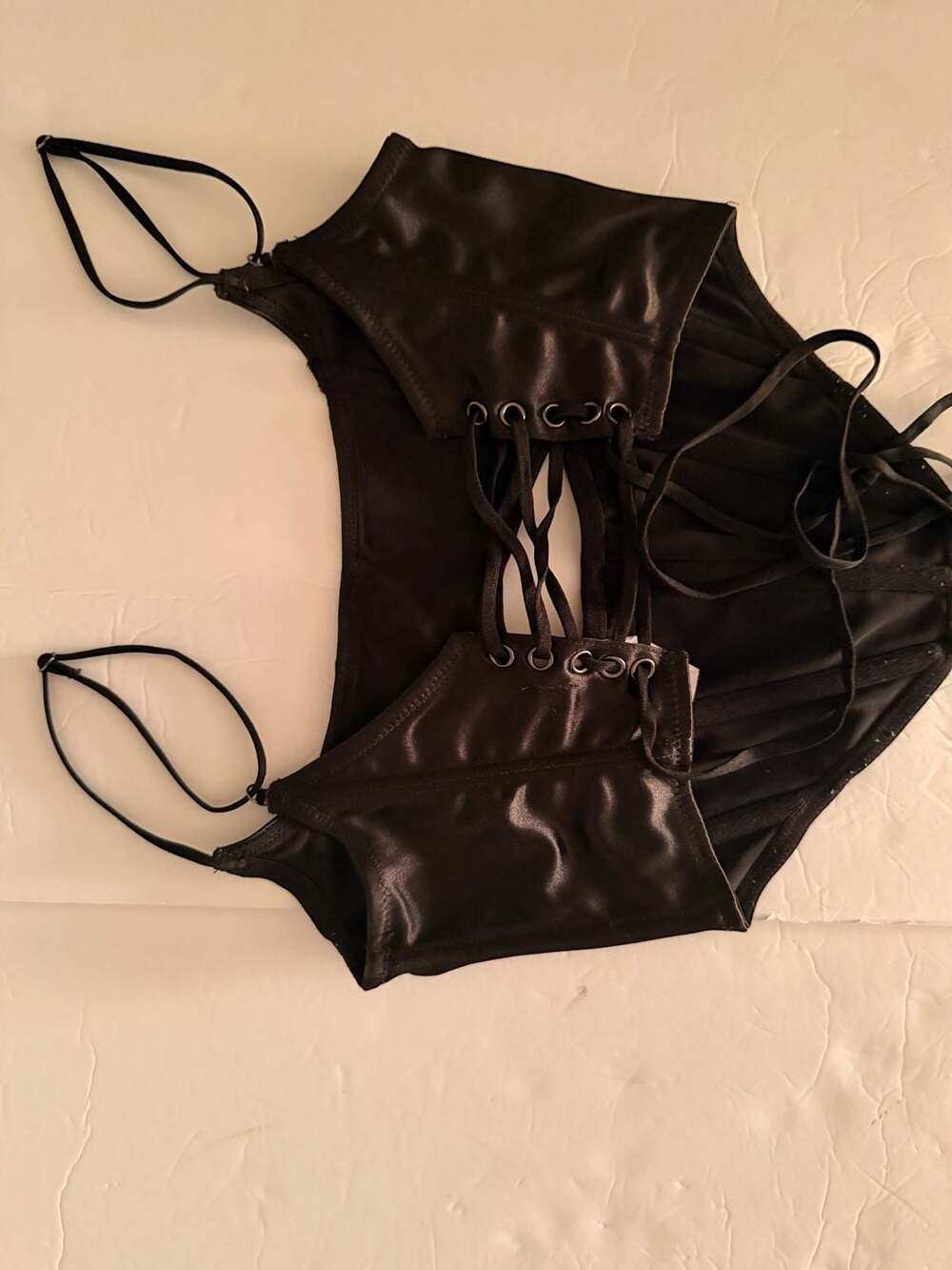 Out From Under Black Satin Lace-Up Corset Crop Top
